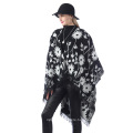 Daily Life Floral Printing Wool Spinning Shawl for Women Open Stitch Coat Autumn Winter Thick Warm Multicolor Poncho Shawls